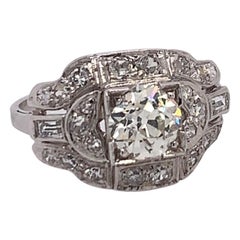 Goldring im Art-Déco-Stil, 1,25 Karat natürlicher alter europäischer Diamant, um 1950
