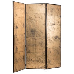 Art Deco Gold on Paper Three Panels Screen Room Divider