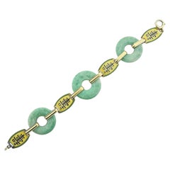 Antique Art Deco Gold Jade Enamel Bracelet