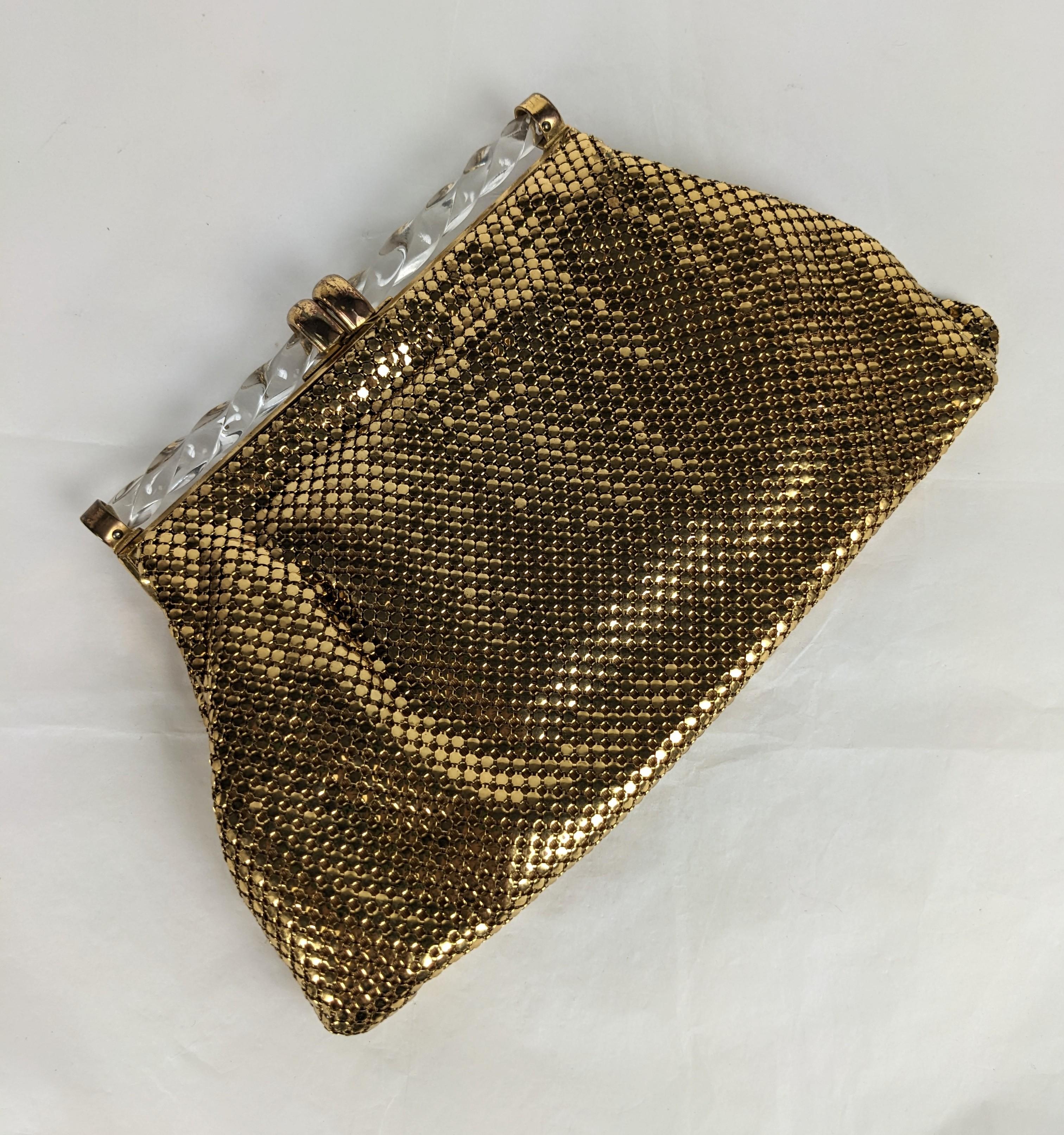 Women's or Men's Art Deco Gold Mesh and Lucite Purse For Sale