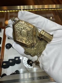 Art Deco Gold Mesh Makeup Purse with Mirror & Rouge Lipstick Holder