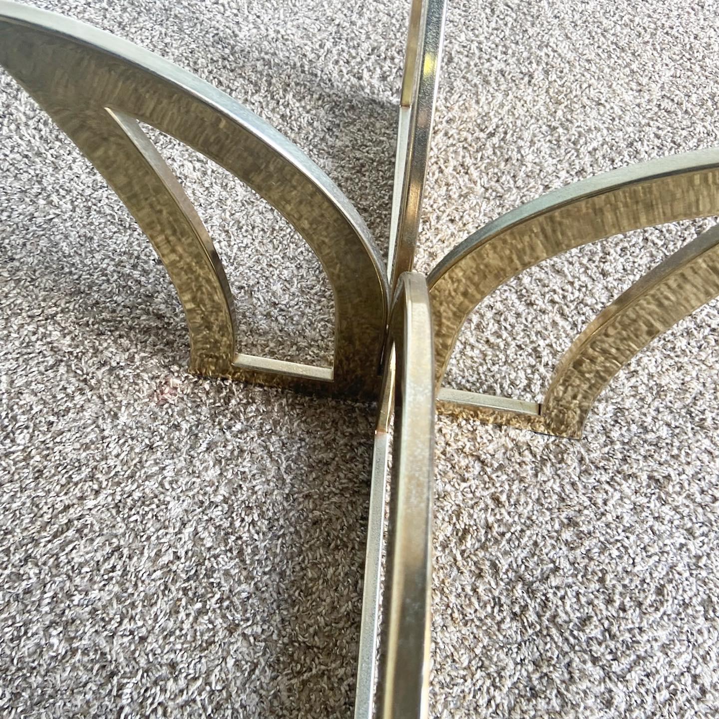 Art Deco Gold Metal Glass Top Coffee Table In Good Condition For Sale In Delray Beach, FL