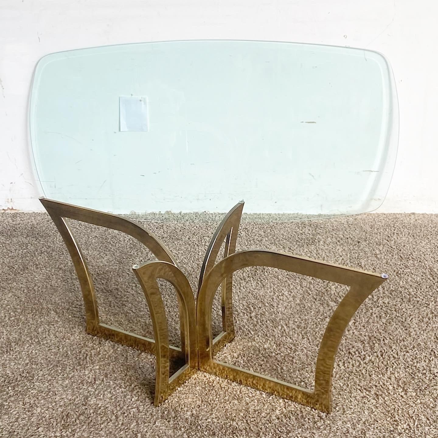 Art Deco Gold Metal Glass Top Coffee Table For Sale 3