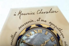 Art Deco Gold Mother-of-Pearl Agate Clock Engraved for Maurice Chevalier