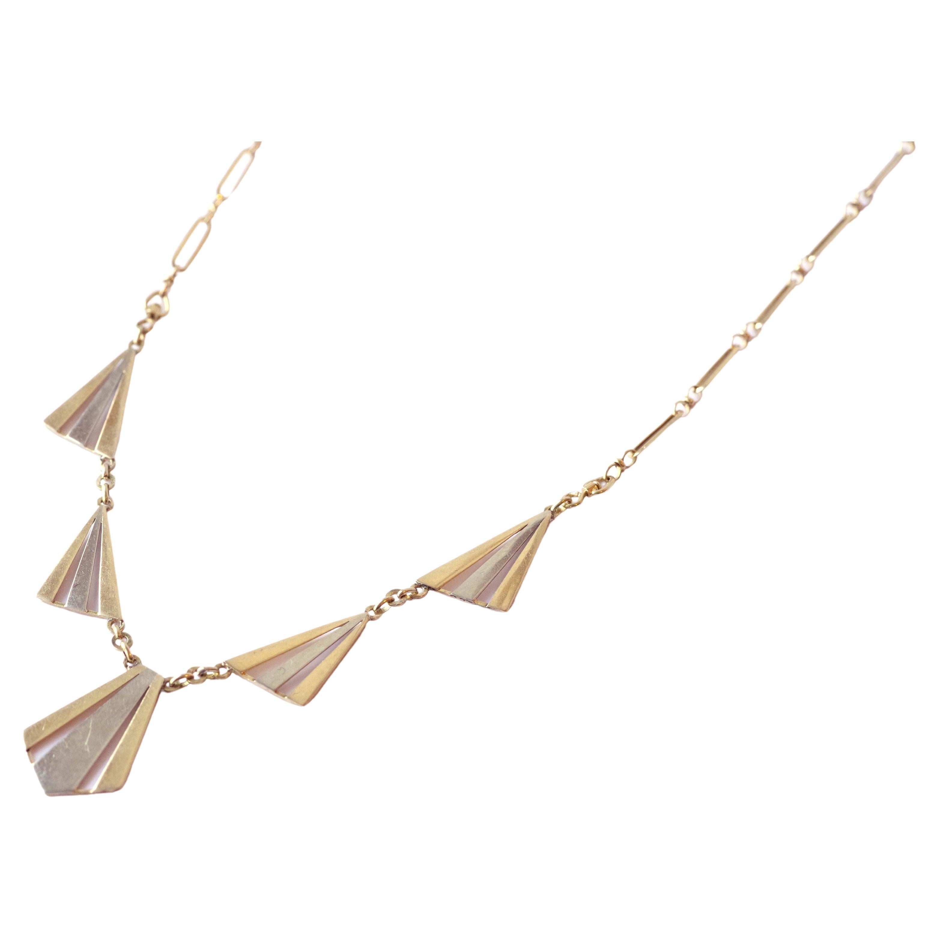Art Deco gold necklace in 18k two tones gold For Sale