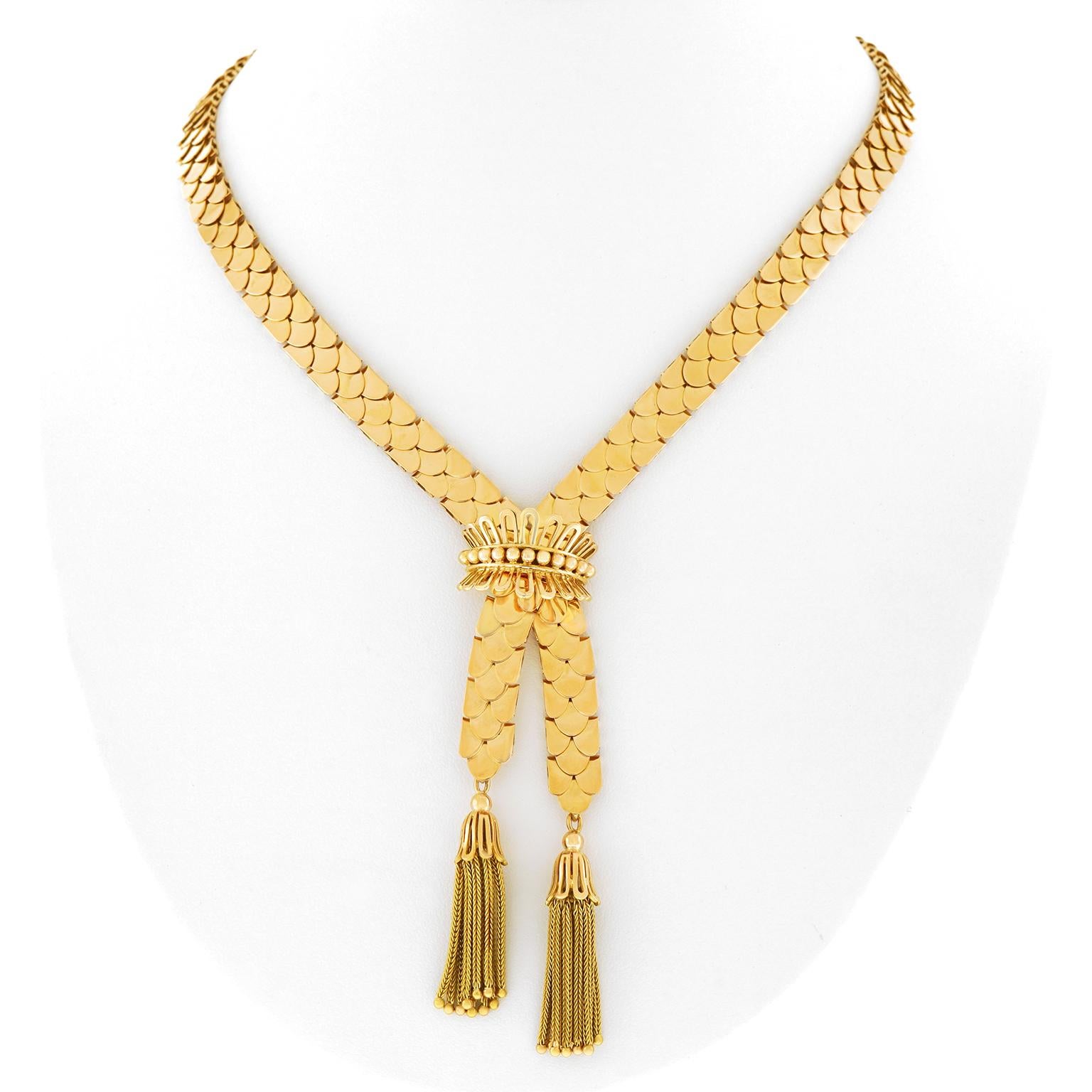 Art Deco Gold Necklace with Tassels 18 Karat, circa 1930s, Swiss 6