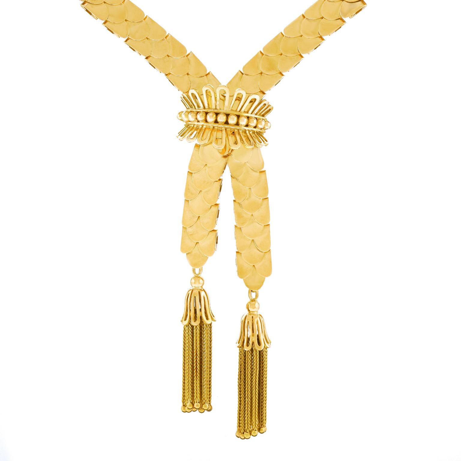 Art Deco Gold Necklace with Tassels 18 Karat, circa 1930s, Swiss 3