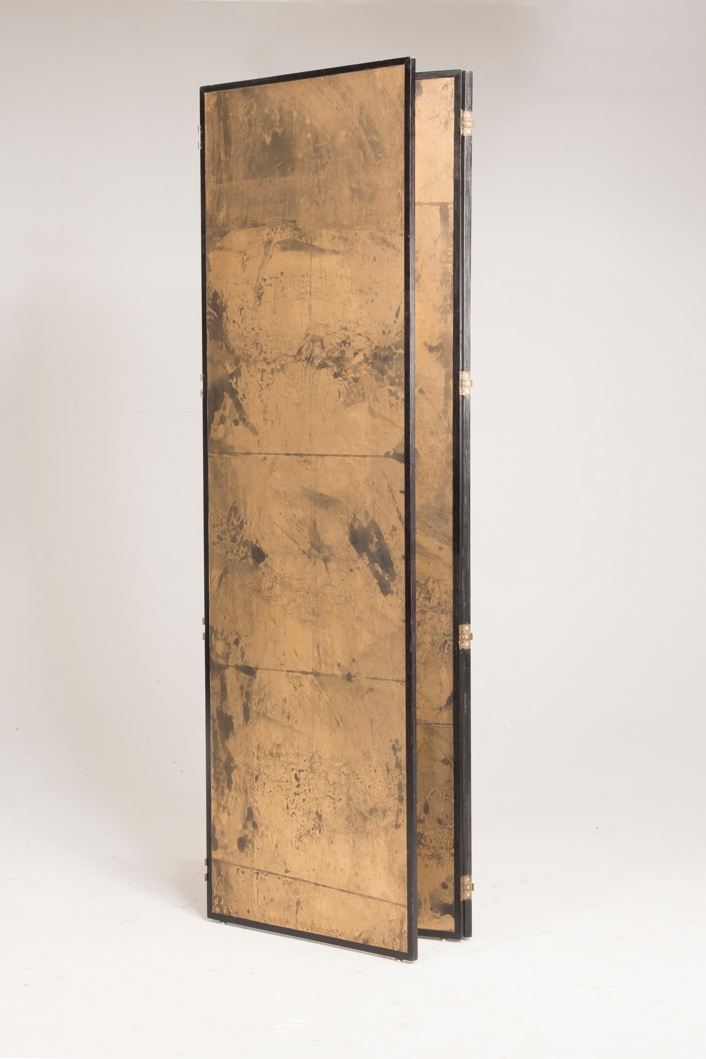 Parchment Paper Art Deco Gold on Paper Three Panels Screen Room Divider