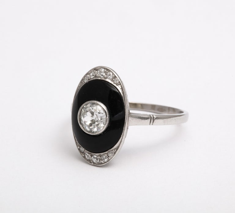Art Deco Gold Onyx and Diamond Ring In Excellent Condition For Sale In Stamford, CT