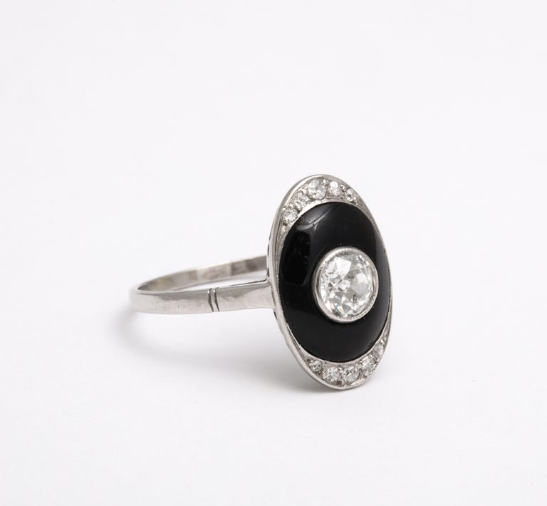 Women's or Men's Art Deco Gold Onyx and Diamond Ring For Sale