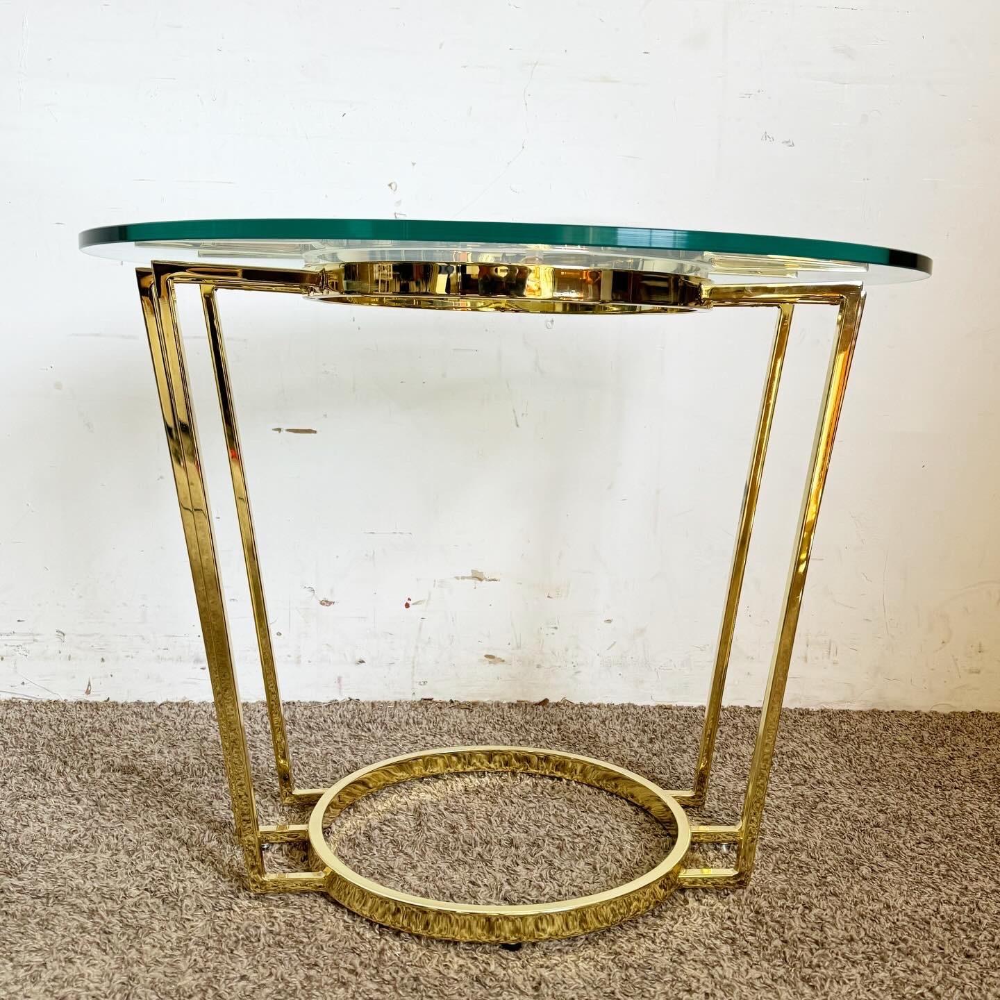 Table d'appoint Art Déco ovale ornée de verre Bon état - En vente à Delray Beach, FL