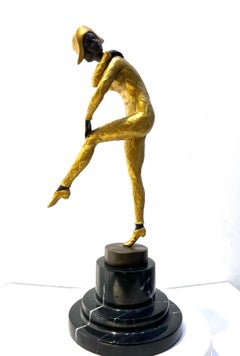 Art Deco Gold Painted Bronze Figure "Arlequin Dancer" by Demetre Chiparus