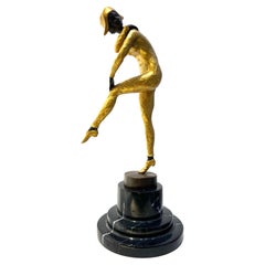 Art Deco Gold Painted Bronze Figure "Arlequin Dancer" by Demetre Chiparus