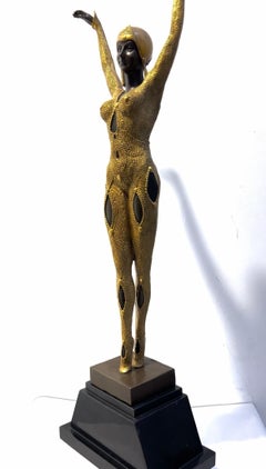 Art Deco Gold Painted Bronze Figure "Cabaret Dancer" by Demetre Chiparus