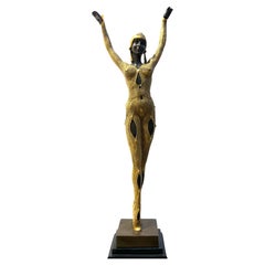 Art Deco Gold Painted Bronze Figure "Cabaret Dancer" by Demetre Chiparus