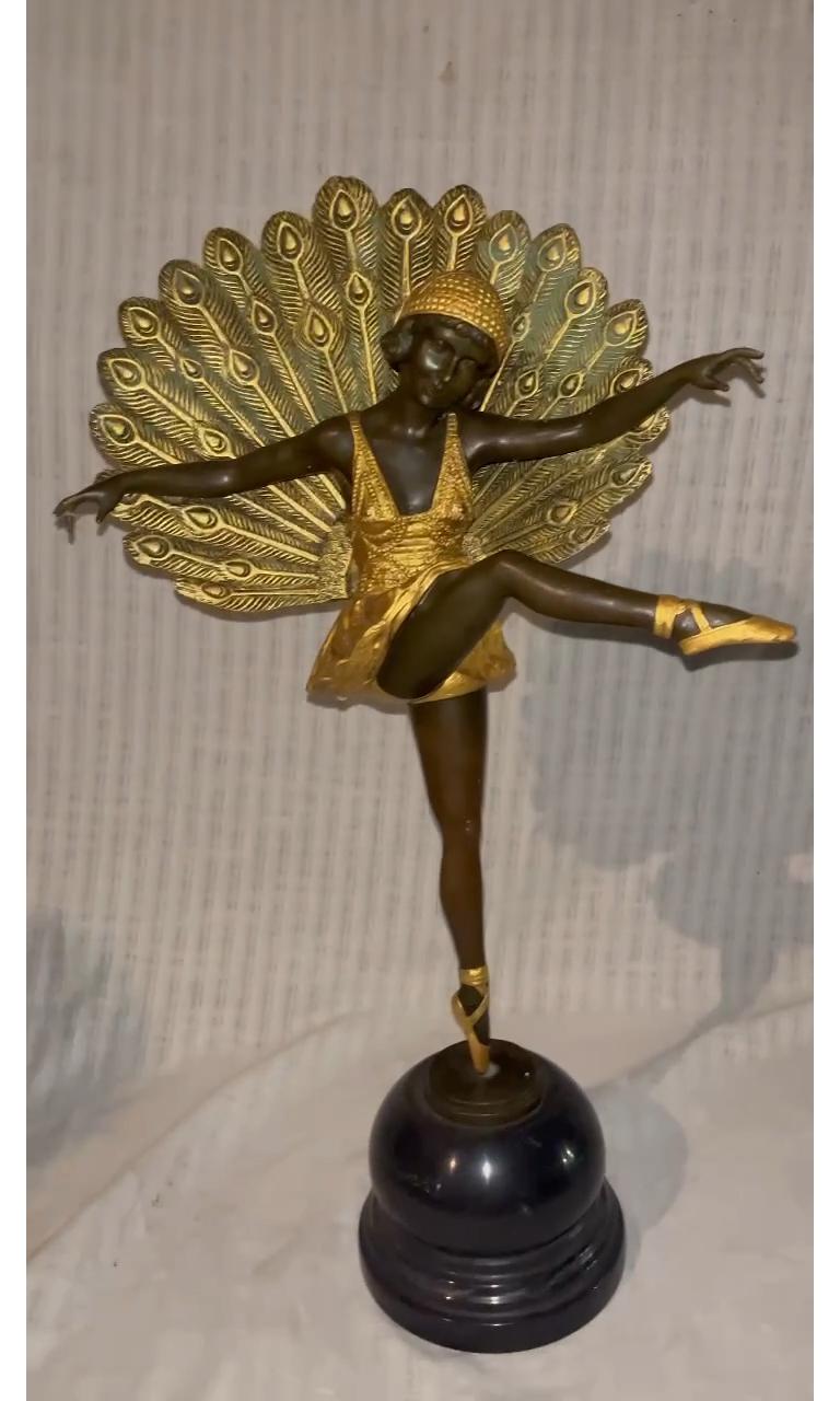 Cast Art Deco Gold Painted Bronze Figure 