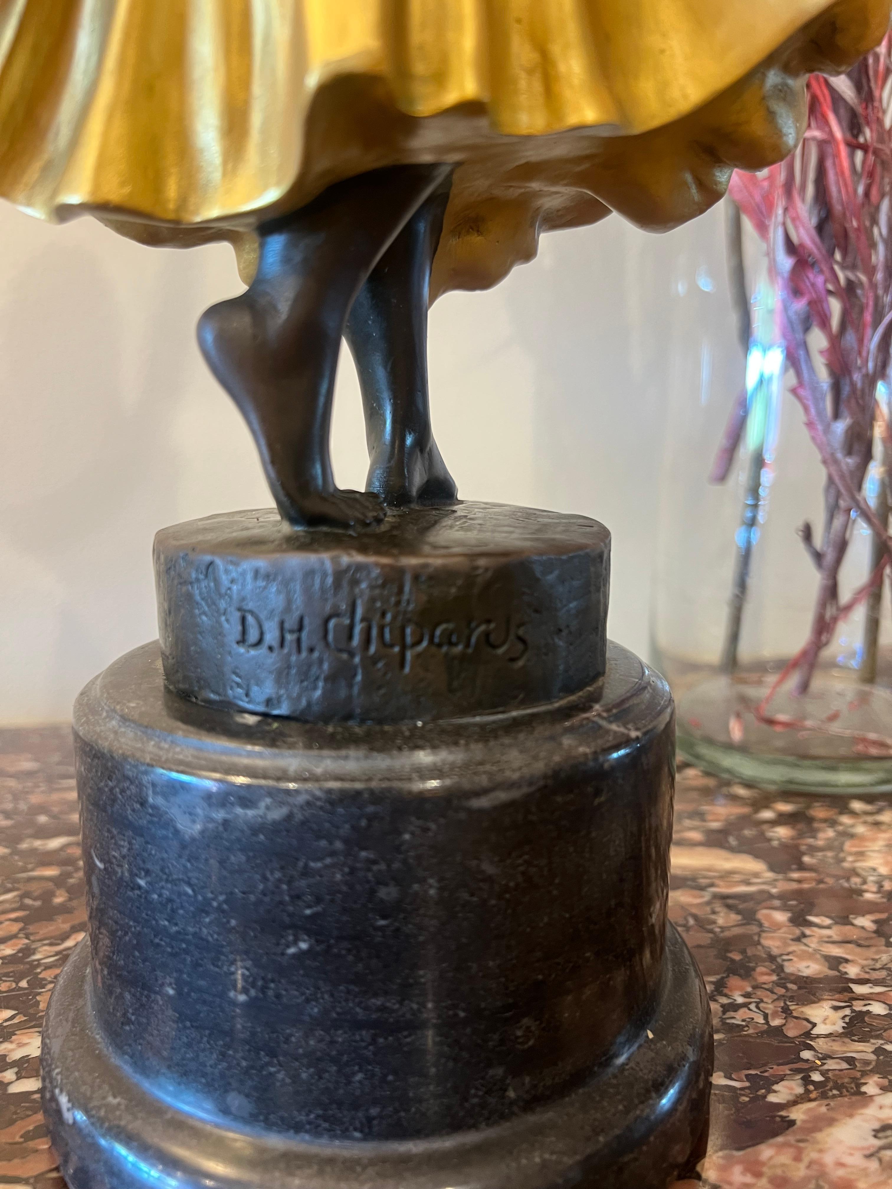 Bronzo Figura in bronzo dipinto in oro Art Deco 