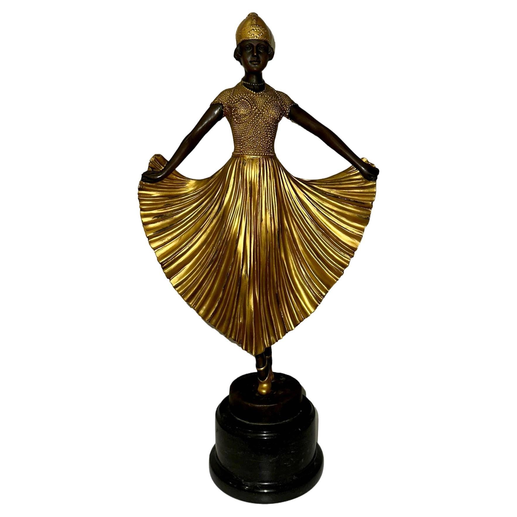 Art Deco Gold Painted Bronze Figure "Phoenician Dancer" by Demetre Chiparus For Sale