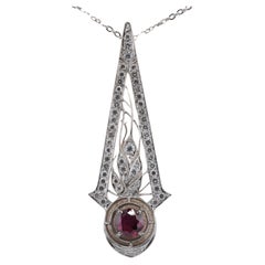 Pendentif Art déco en or avec rubis non chauffé et diamants