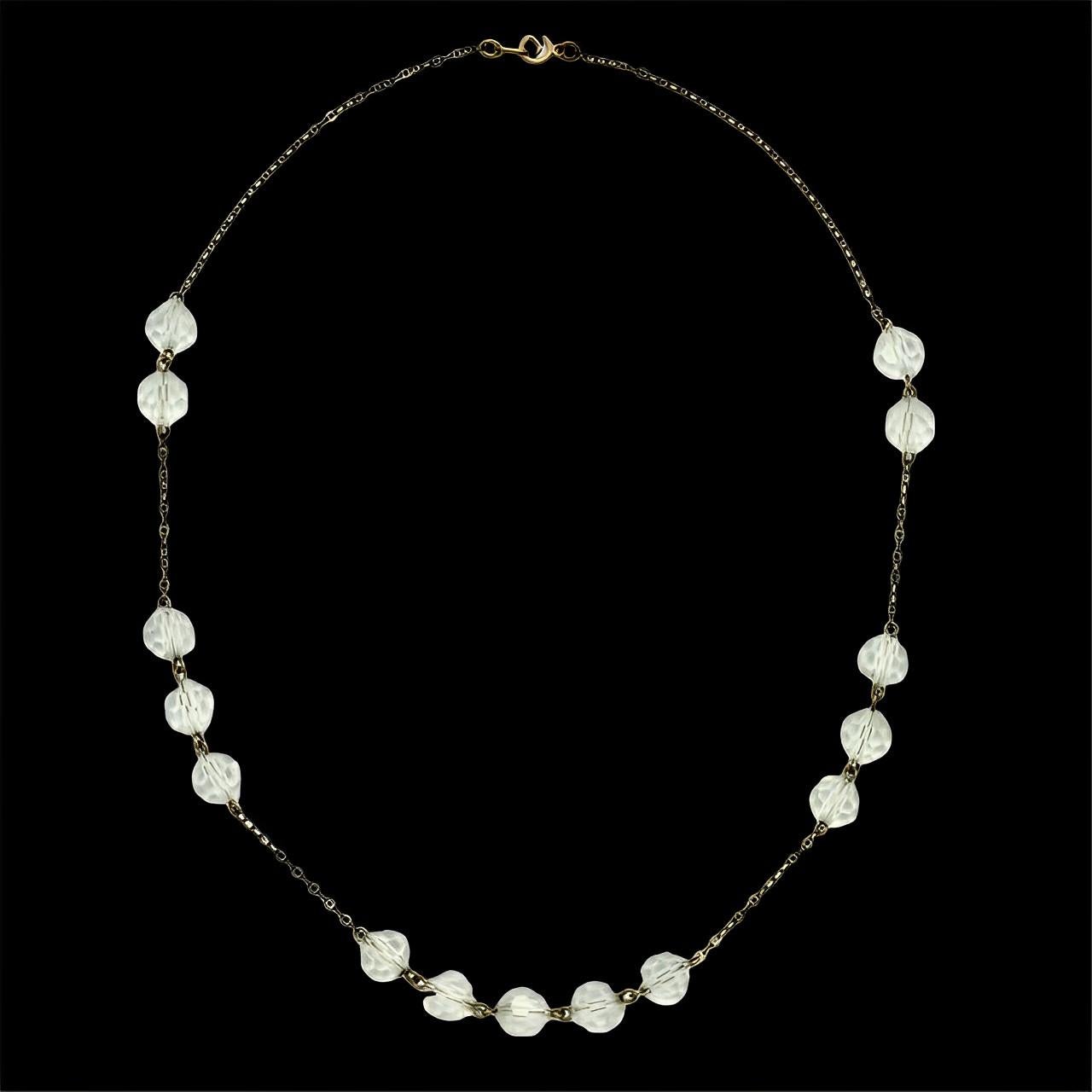 Art Deco Rolled Gold Chain Necklace with Clear Faceted Crystal Beads circa 1930s 1