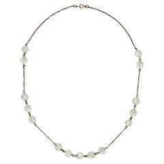 Vintage Art Deco Rolled Gold Chain Necklace with Clear Faceted Crystal Beads circa 1930s
