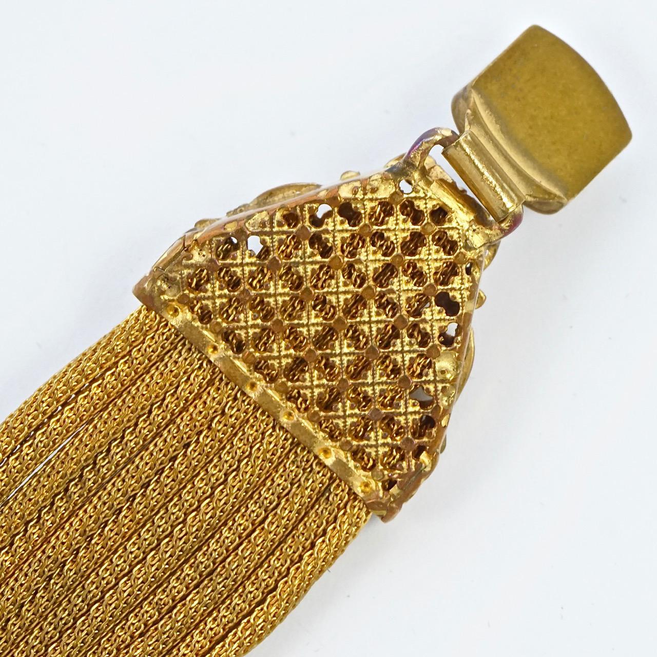 Art Deco Gold Plated Mesh Bracelet with Green Jewels circa 1920s For Sale 3