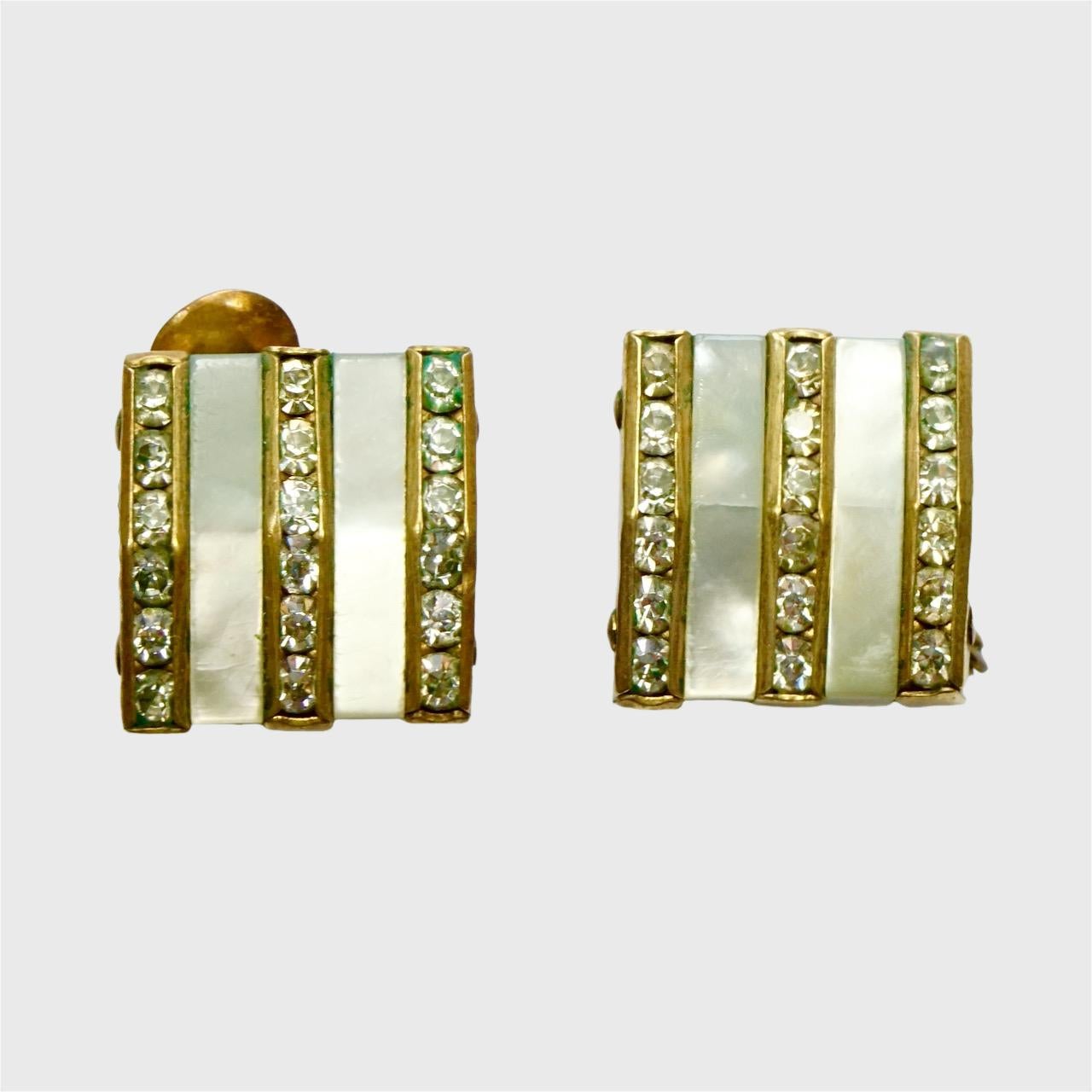 Set di gioielli Art Deco placcati in oro con madreperla e strass, circa anni '30 in vendita 8