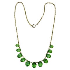 Vintage Art Deco Gold Plated Necklace with Apple Green Paste Stone Drops circa 1930s
