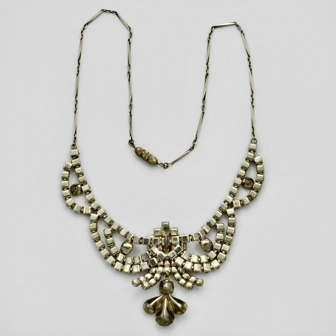 Women's Art Deco Gold Plated Rhinestone Necklace For Sale