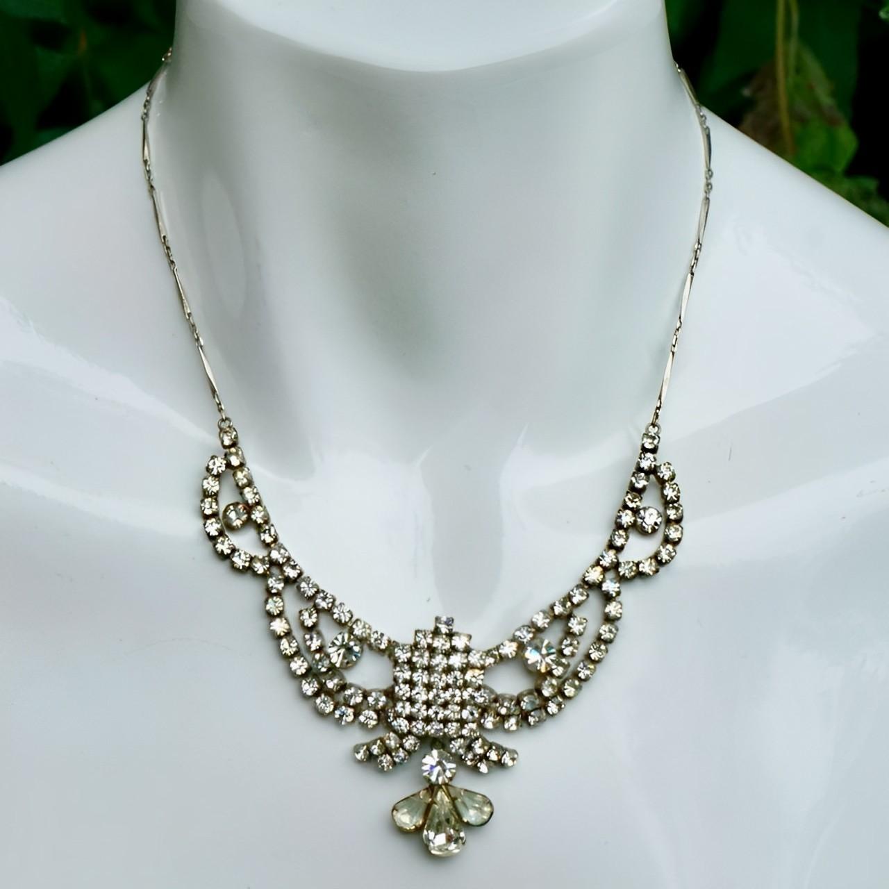 Art Deco Gold Plated Rhinestone Necklace For Sale 2
