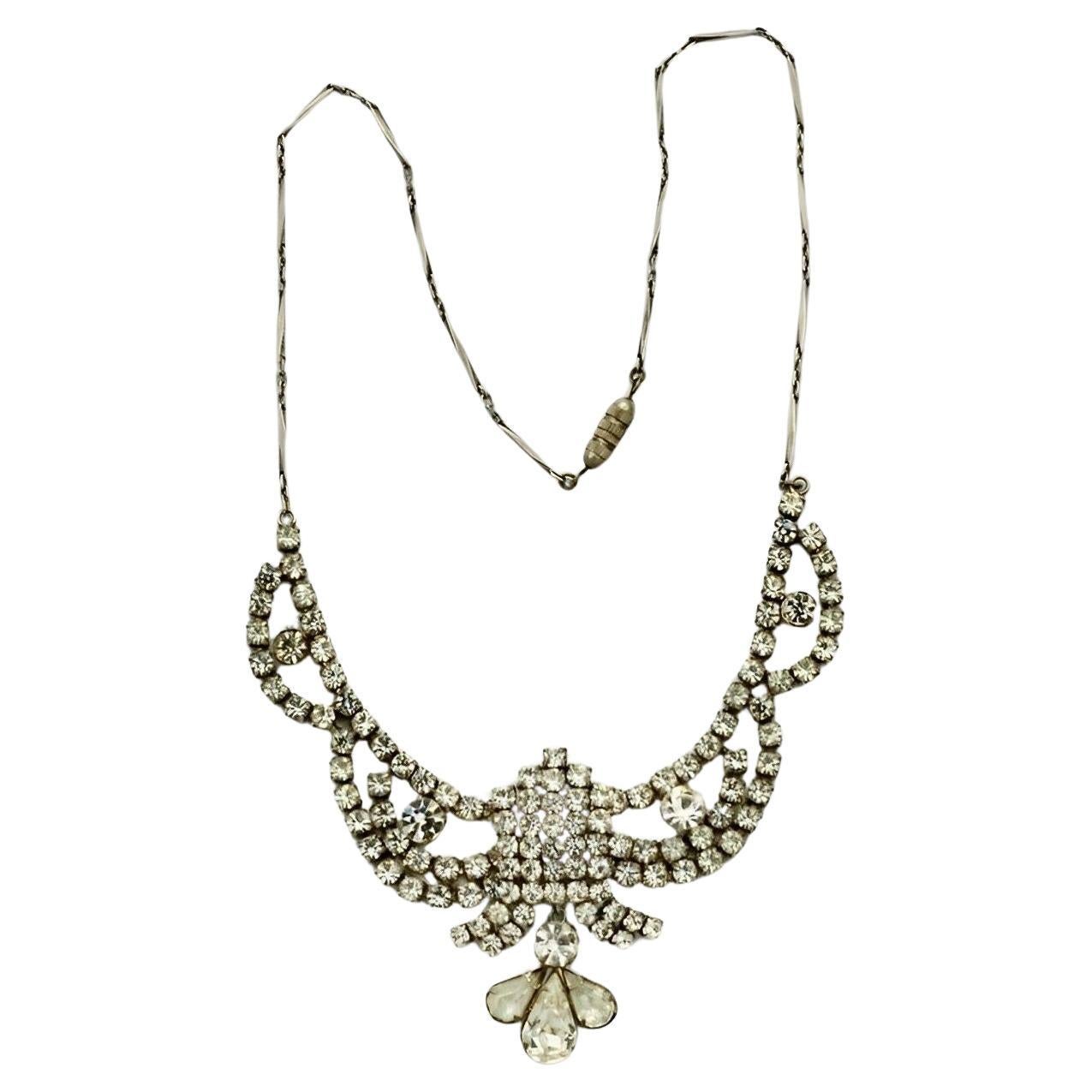 Art Deco Gold Plated Rhinestone Necklace For Sale