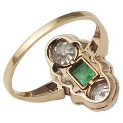 Art Déco Gold Platinum Diamond And Emerald Ring Circa 1920's