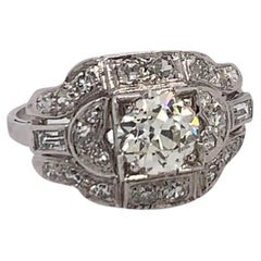 Anello in oro Art Deco da 1,25 carati Nature Old Euro e diamante Baguette Circa 1950