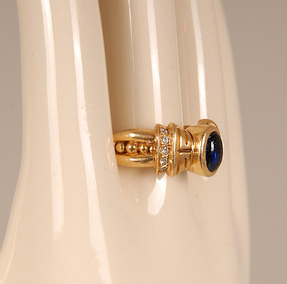Dutch Art deco gold ring Diamond and Sapphire For Sale
