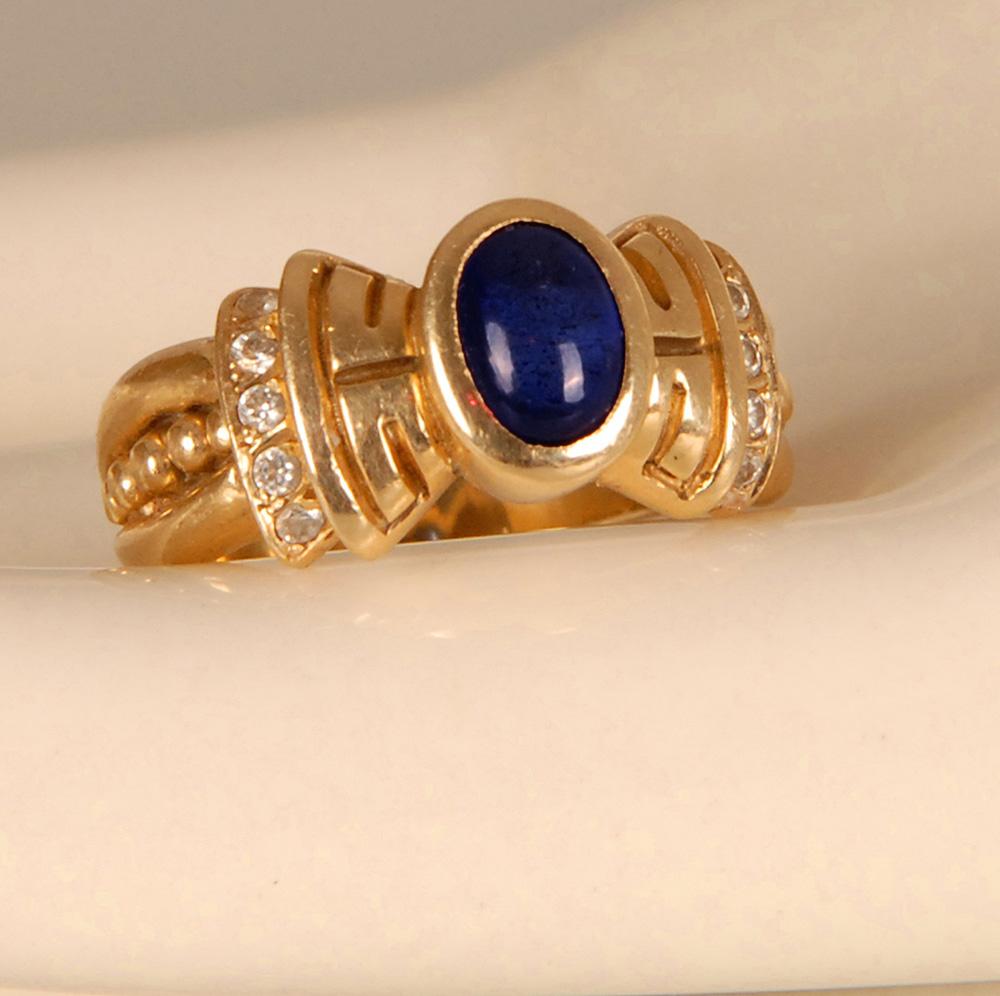 Art deco gold ring Diamond and Sapphire In Good Condition For Sale In Wommelgem, VAN