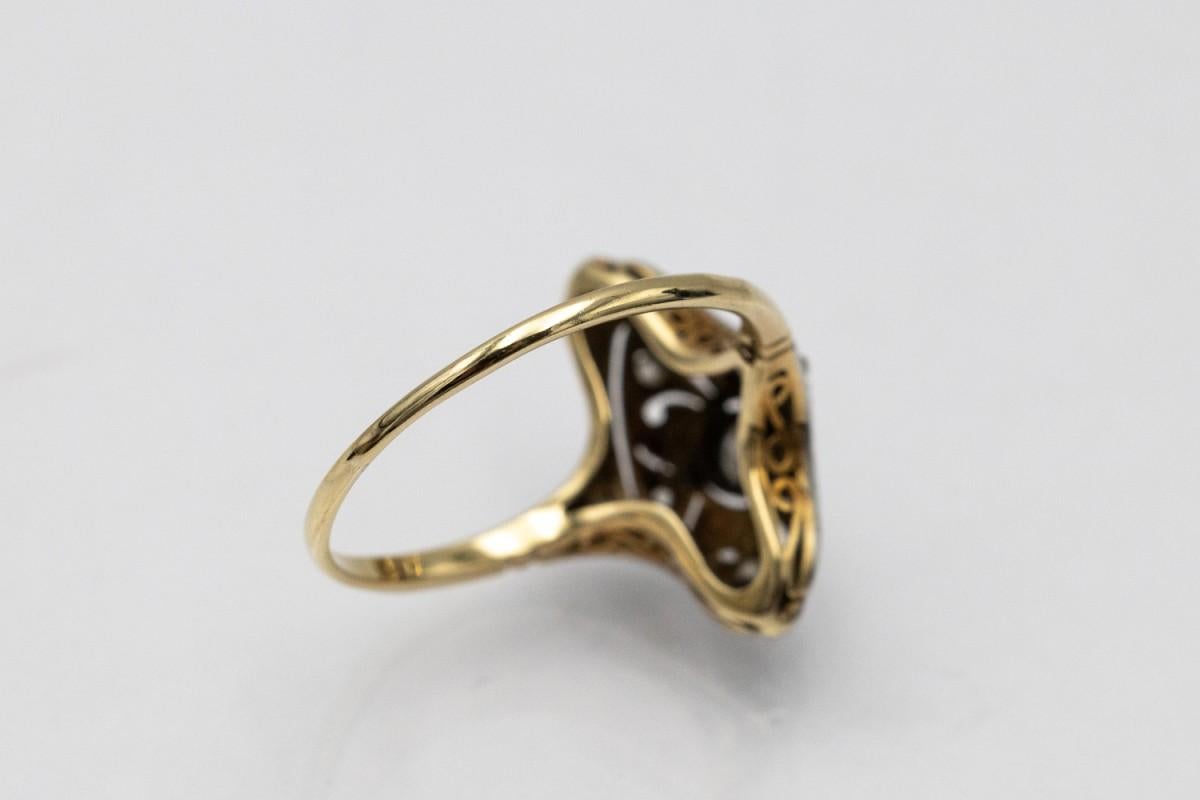 Goldring im Art déco-Stil mit Diamanten, Westeuropa, ca. 1930er Jahre. im Zustand „Gut“ im Angebot in Chorzów, PL