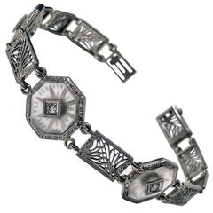 Art Deco Gold Rock Crystal Diamond Bracelet, circa 1920