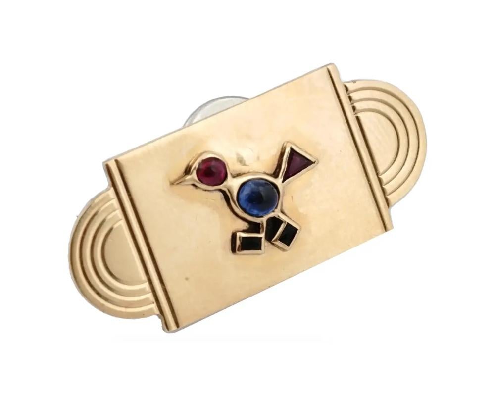 Oval Cut Art Deco Gold Ruby And Sapphire Pin Brooch For Sale