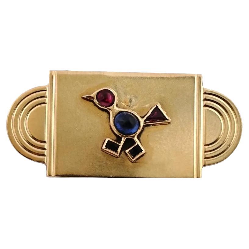 Art Deco Gold Ruby And Sapphire Pin Brooch For Sale