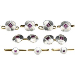 Art-Déco-Set aus Gold, Rubin, Emaille, Weiß- und Gelbgold, um 1930