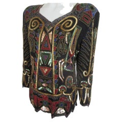 Art Deco Gold Sequins Black Silk Top
