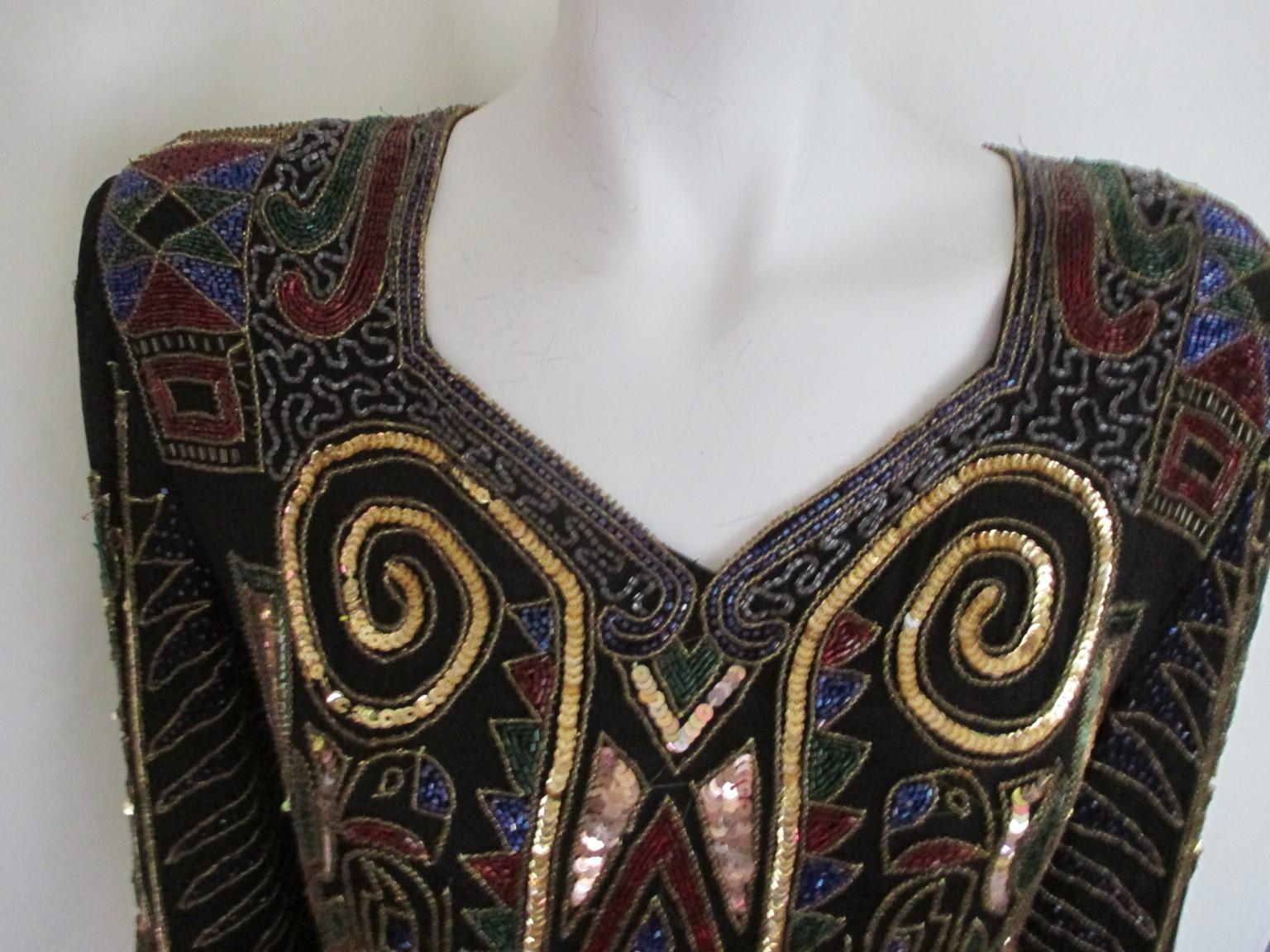 Art Deco Gold Sequins Black Silk Top In Good Condition For Sale In Amsterdam, NL