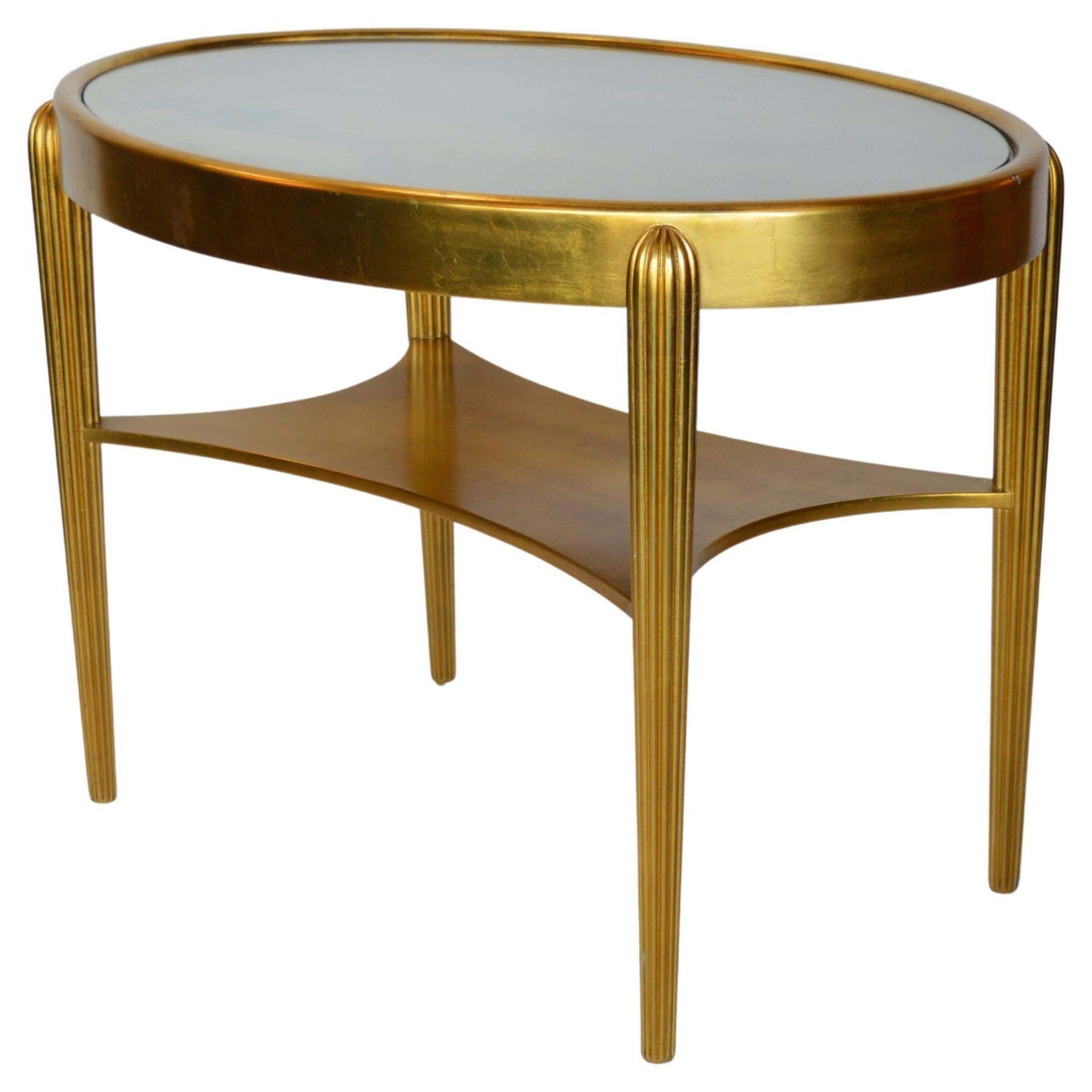Gold-Tisch im Art déco-Stil mit Glaseinsatz (Mitte des 20. Jahrhunderts) im Angebot