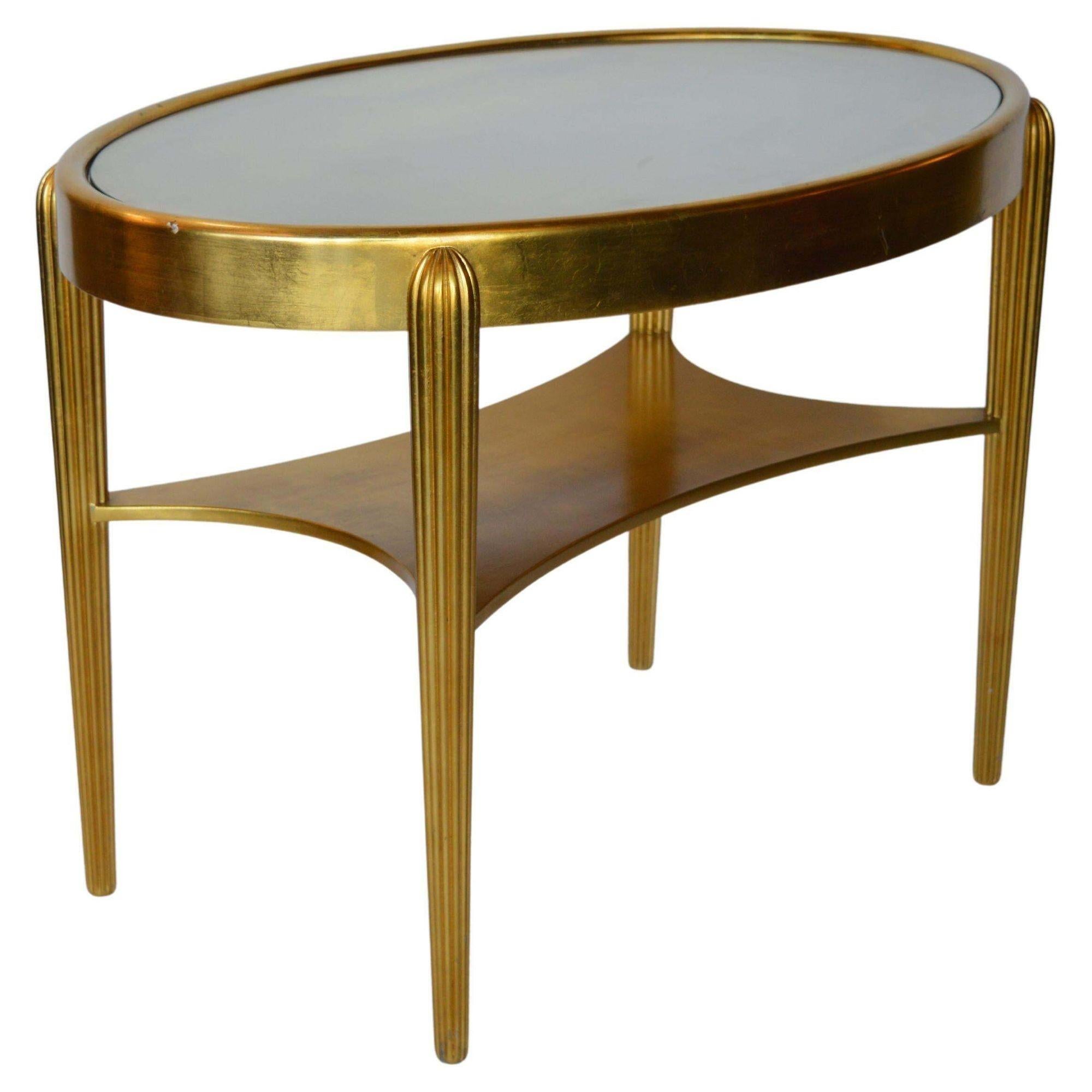 Gold-Tisch im Art déco-Stil mit Glaseinsatz (Spiegel) im Angebot