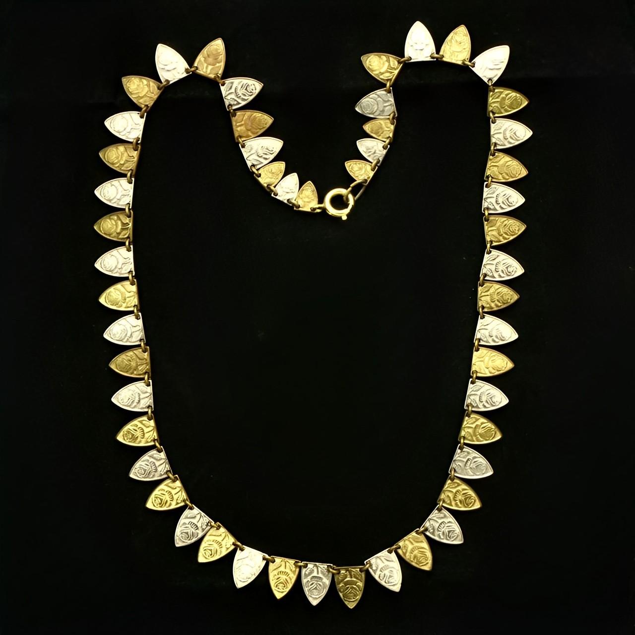 Art Deco Gold Tone and Silver Tone Rose Necklace For Sale 3