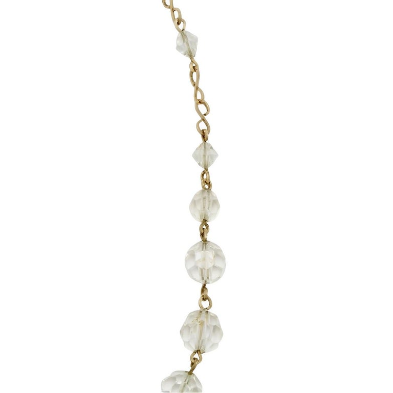 Collier Art Déco Doré Avec Cristal - Bijou Style Années 1930 Longueur 41-45 Cm