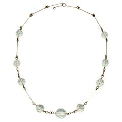 Vintage Art Deco Gold Tone Wire Necklace with Clear Faceted Crystal Beads circa 1930s