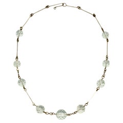 Collier Art Déco en fil métallique doré avec perles en cristal clair à facettes circa 1930