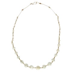 Art Deco Gold Tone Wire Necklace with Clear Faceted Crystal Beads circa 1930s