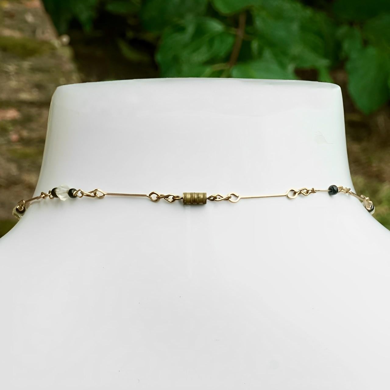 da uomo o donna Collana in filo d'oro Art Deco con perline di cristallo sfaccettate, circa 1930 in vendita